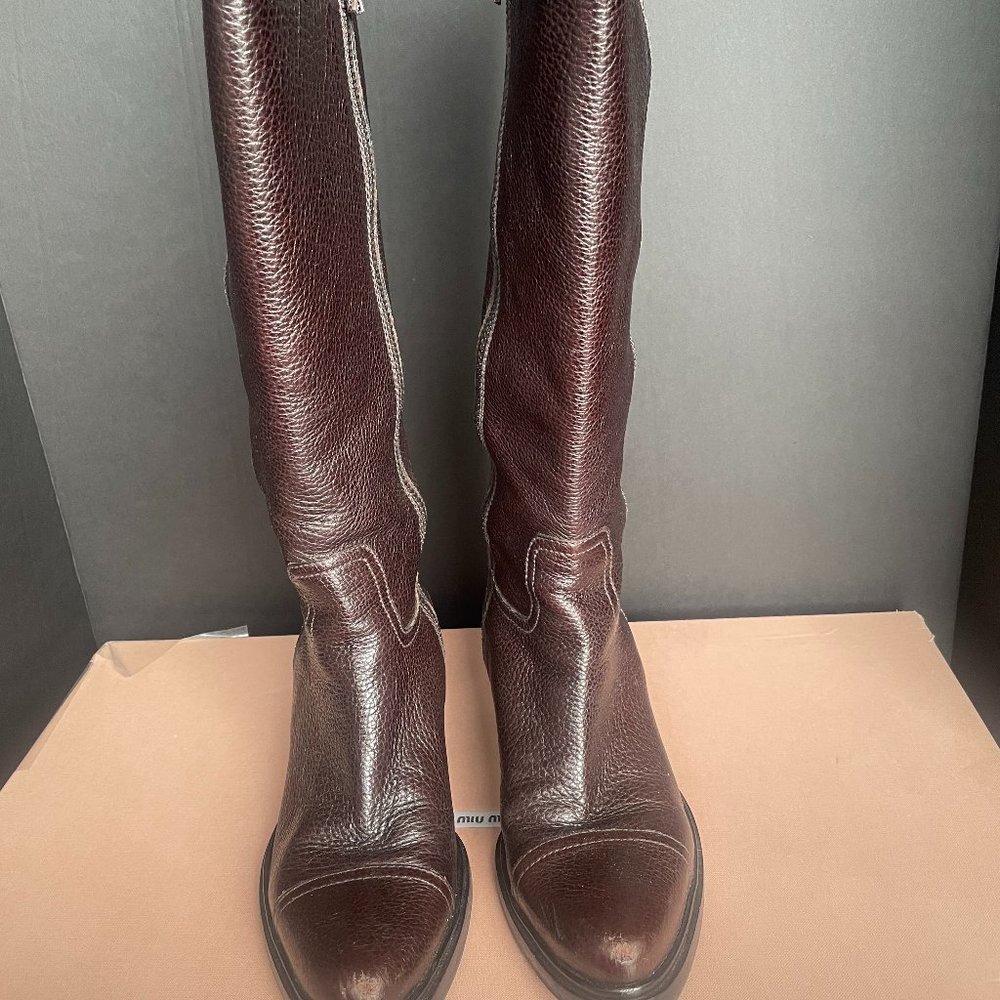 MIu Miu Women's Side Zip pull on Knee-high Boots